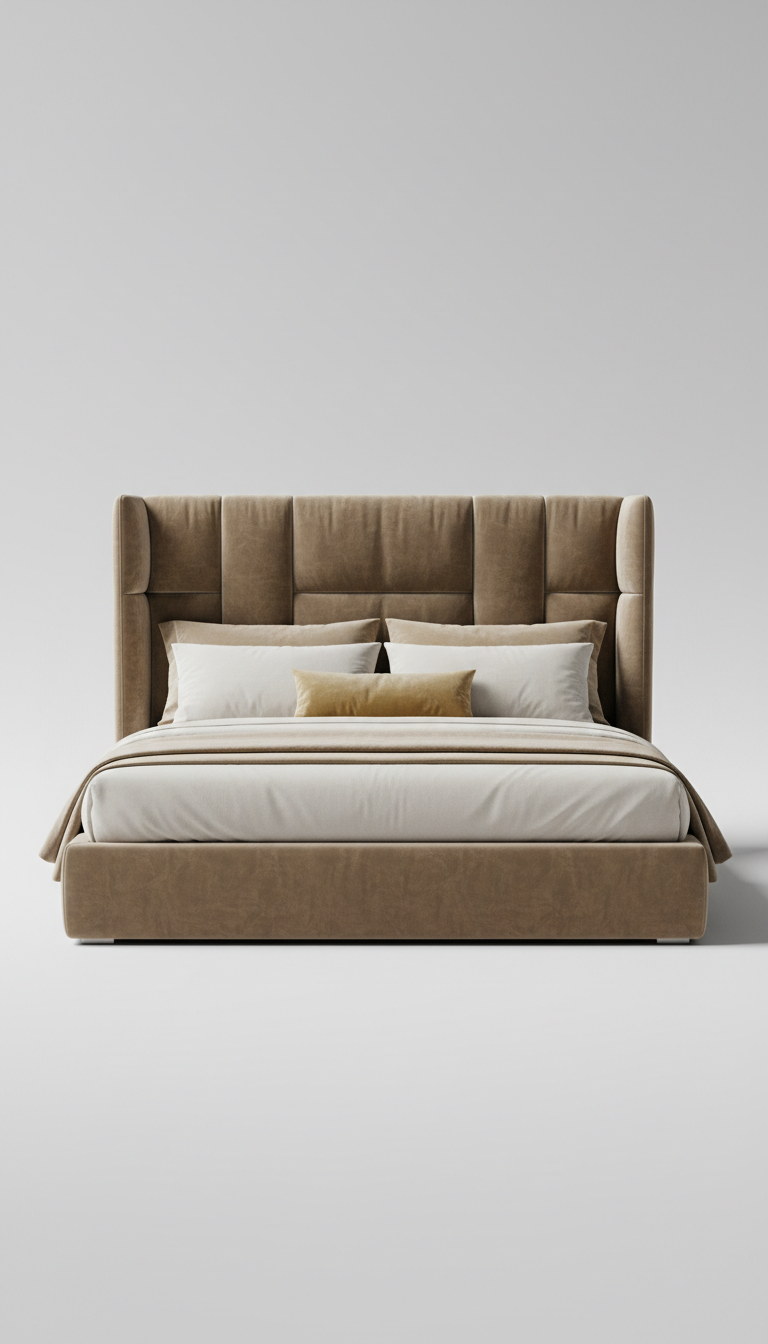 King bed with custom upholstery