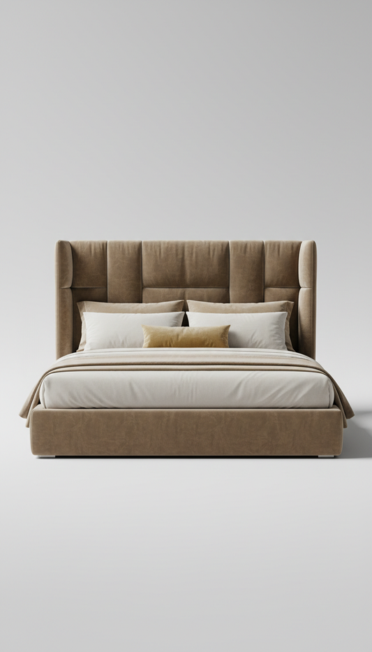 King bed with custom upholstery